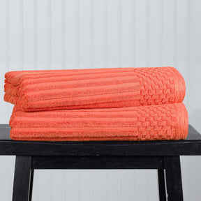 Superior Soho Ribbed Textured Cotton Ultra-Absorbent Bath Sheet & Bath Towel Set - Coral