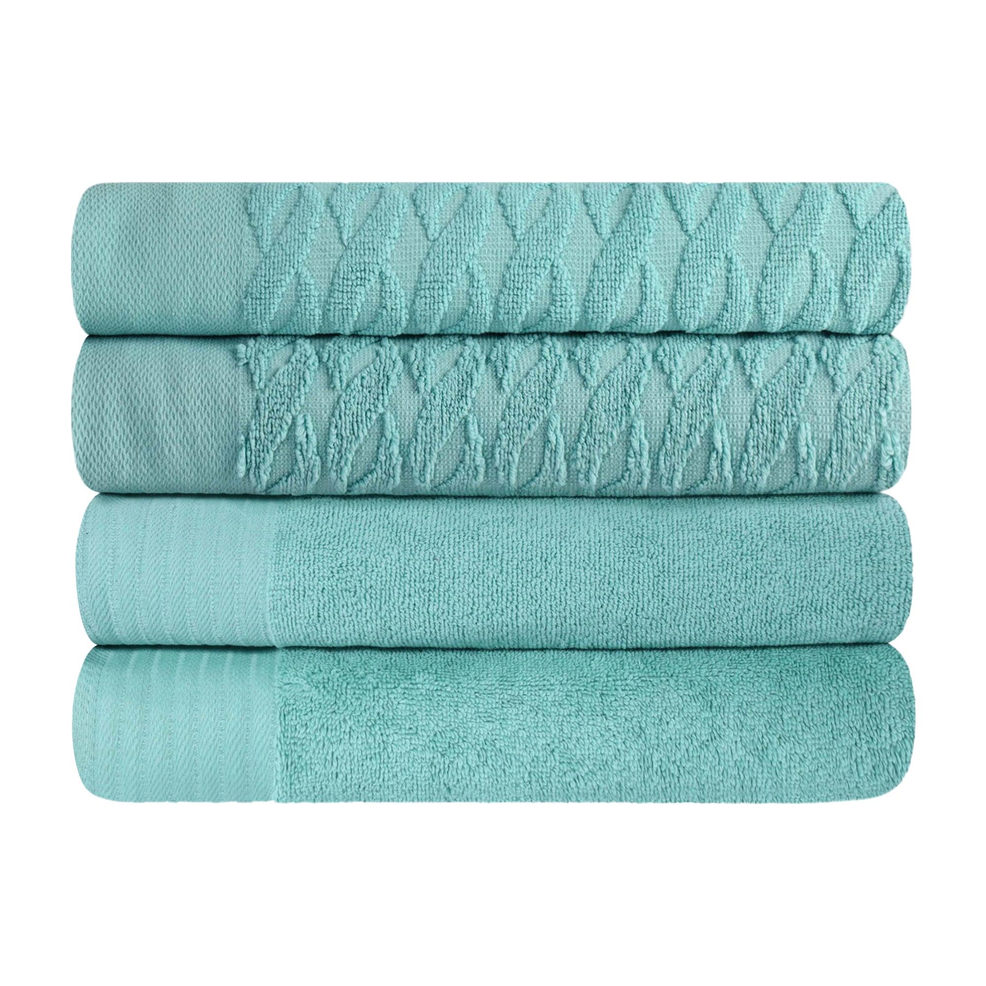 Turkish Cotton Jacquard Herringbone and Solid 4 Piece Bath Towel Set - Bath Towel by Superior Brand