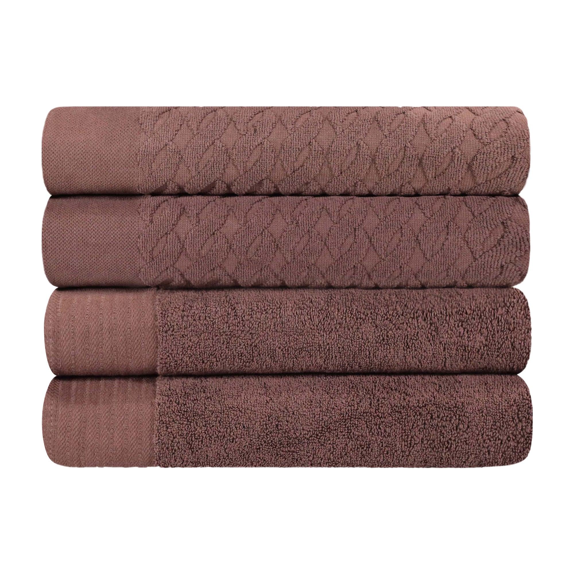 Turkish Cotton Jacquard Herringbone and Solid 4 Piece Bath Towel Set - Bath Towel by Superior Brand