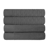 Turkish Cotton Jacquard Herringbone and Solid 4 Piece Bath Towel Set - Bath Towel by Superior Brand