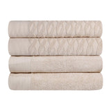Turkish Cotton Jacquard Herringbone and Solid 4 Piece Bath Towel Set - Bath Towel by Superior Brand