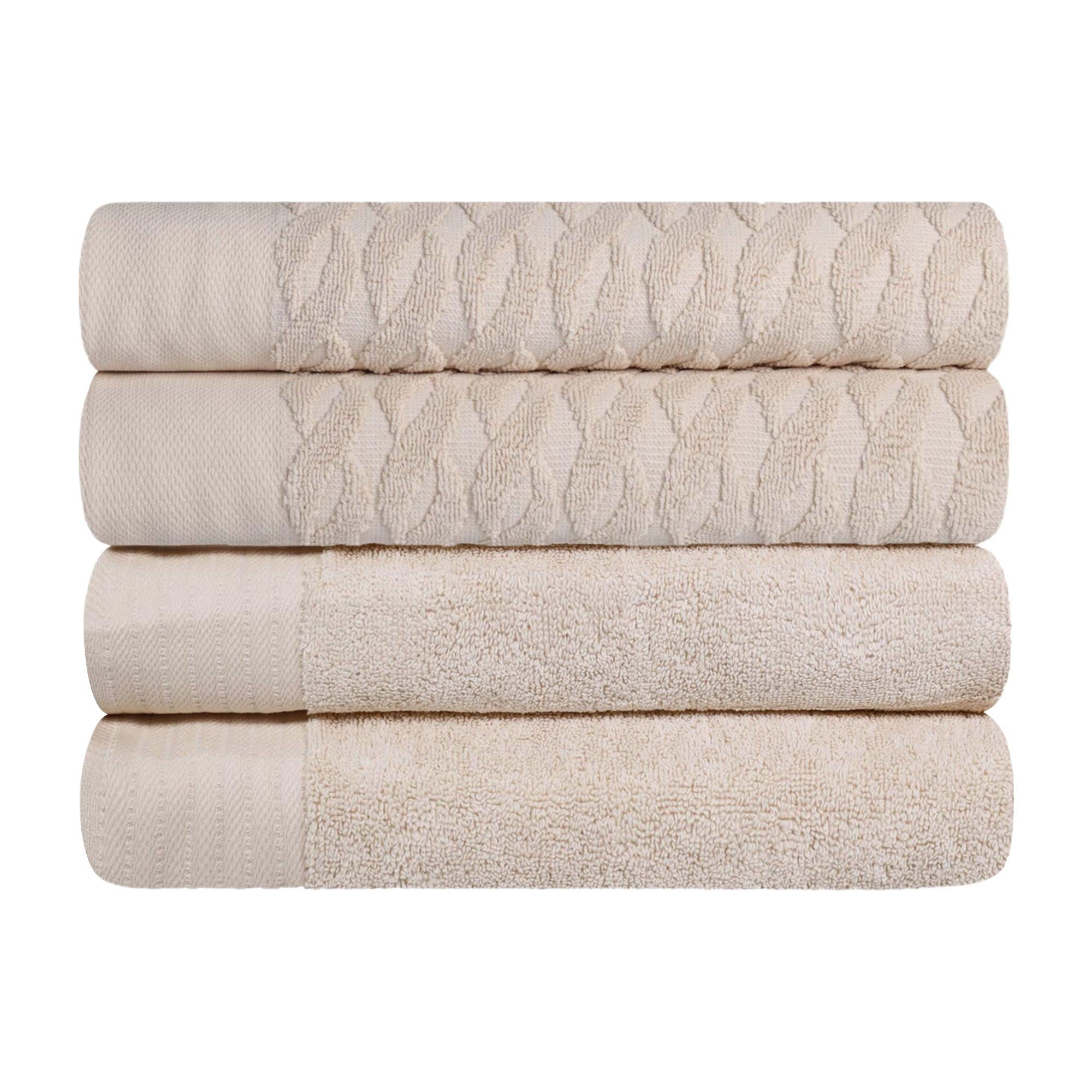 Turkish Cotton Jacquard Herringbone and Solid 4 Piece Bath Towel Set - Bath Towel by Superior Brand