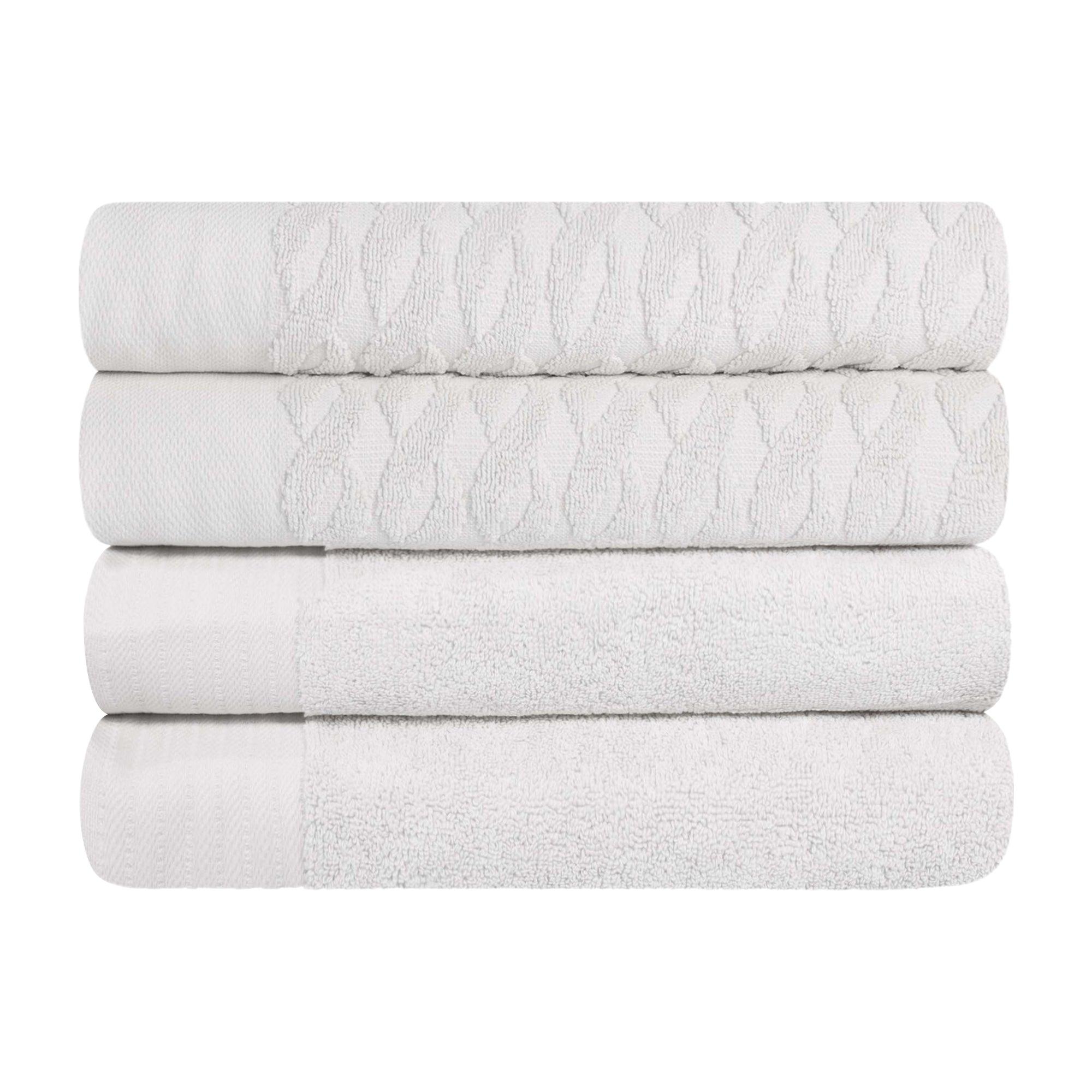Turkish Cotton Jacquard Herringbone and Solid 4 Piece Bath Towel Set - Bath Towel by Superior Brand