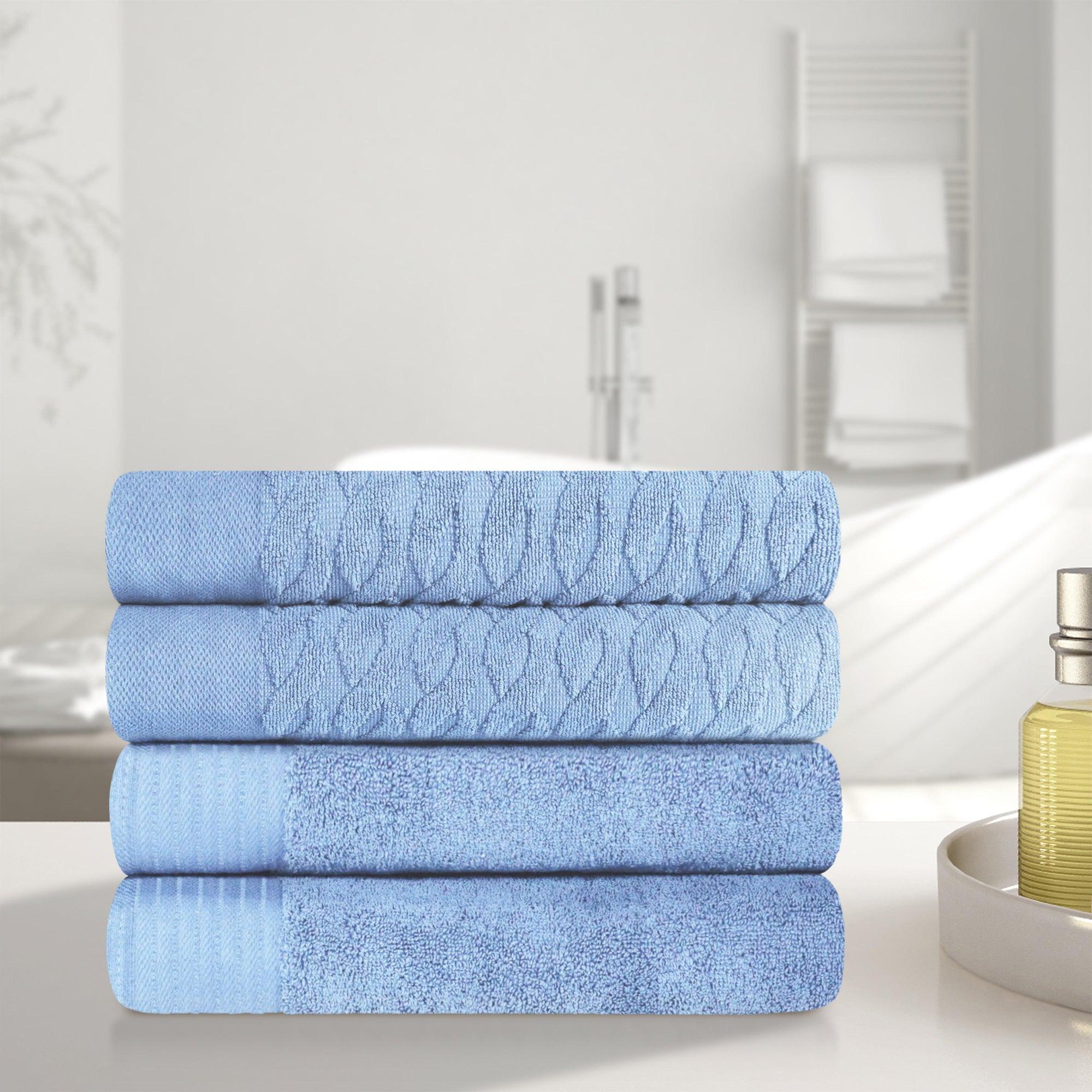 Turkish Cotton Jacquard Herringbone and Solid 4 Piece Bath Towel Set - Bath Towel by Superior Brand