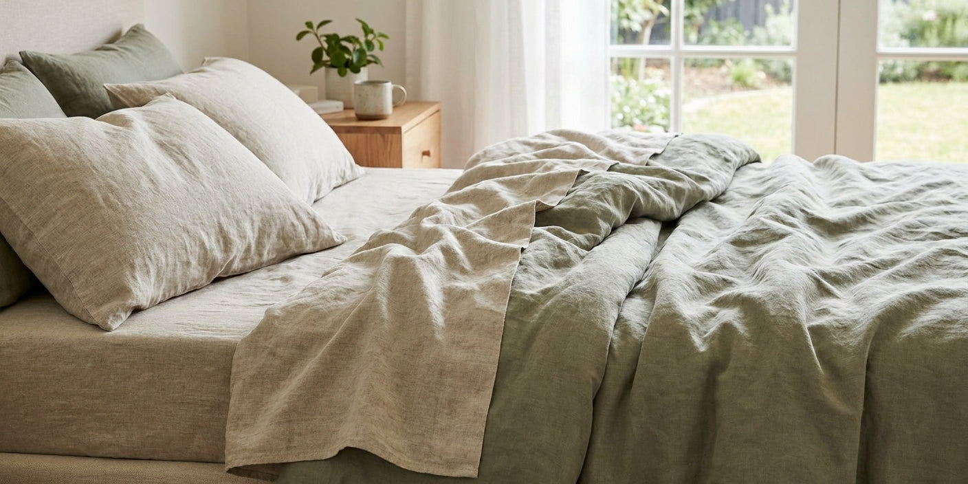 Linen sheets for a breathable bed