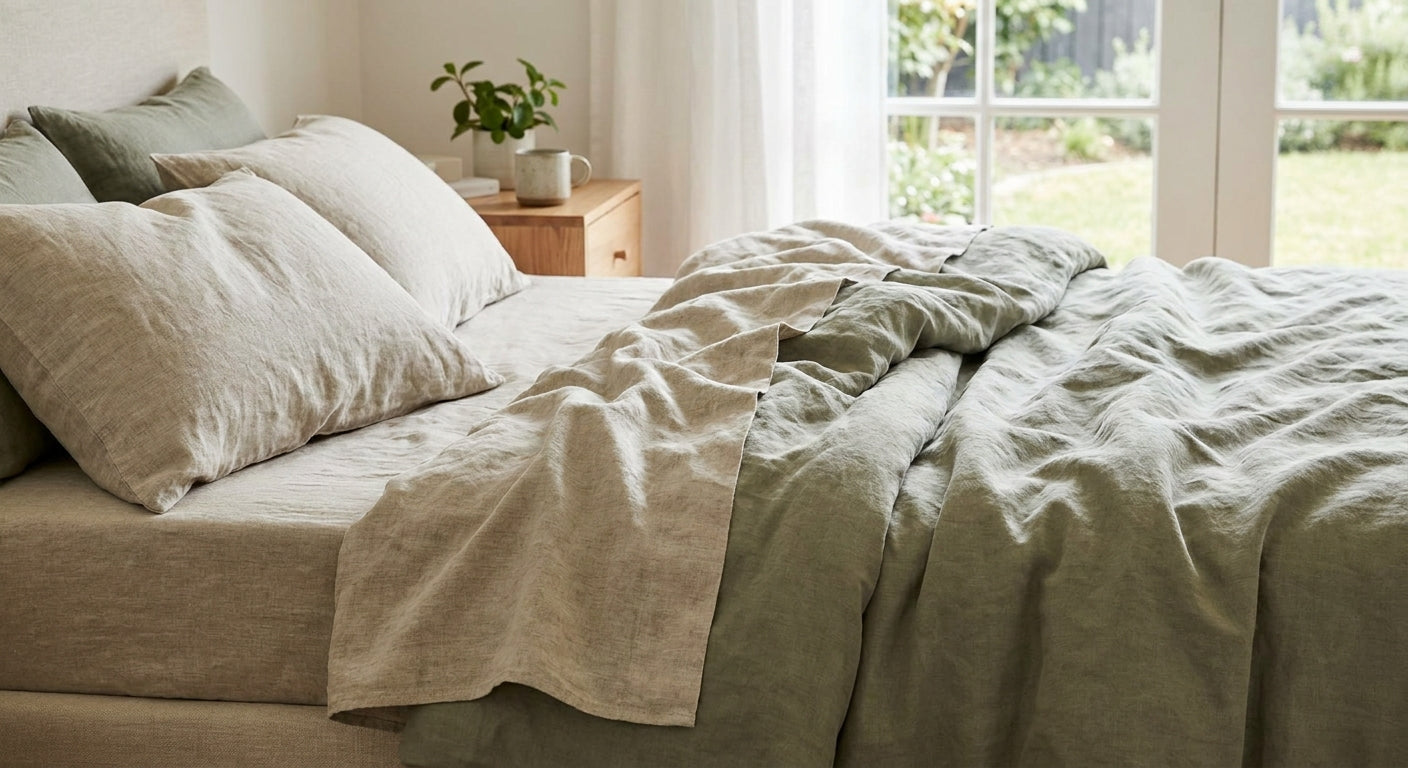 Linen sheets for a breathable bed