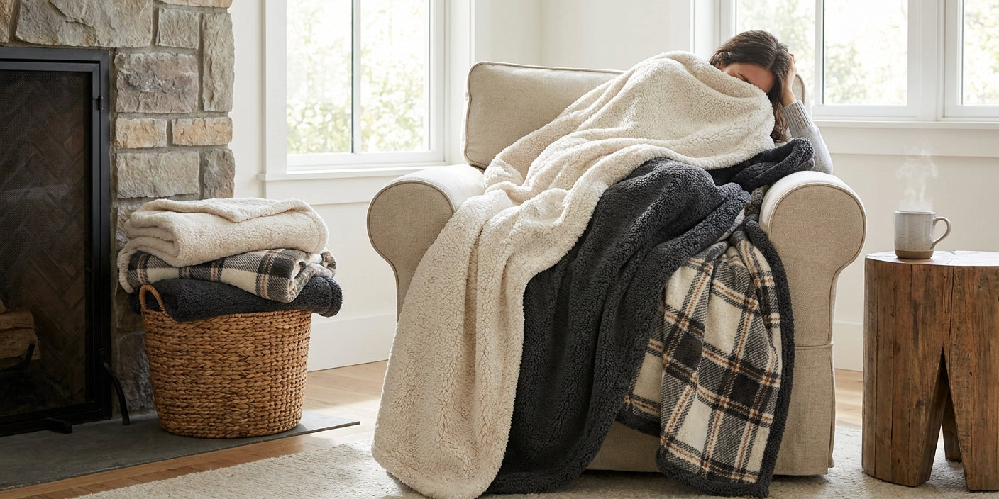 Sherpa throw blankets for winter layering