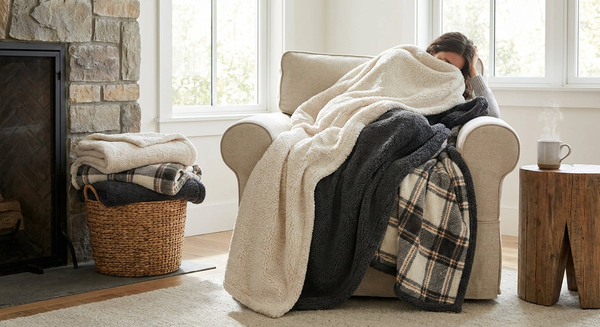 Sherpa throw blankets for winter layering