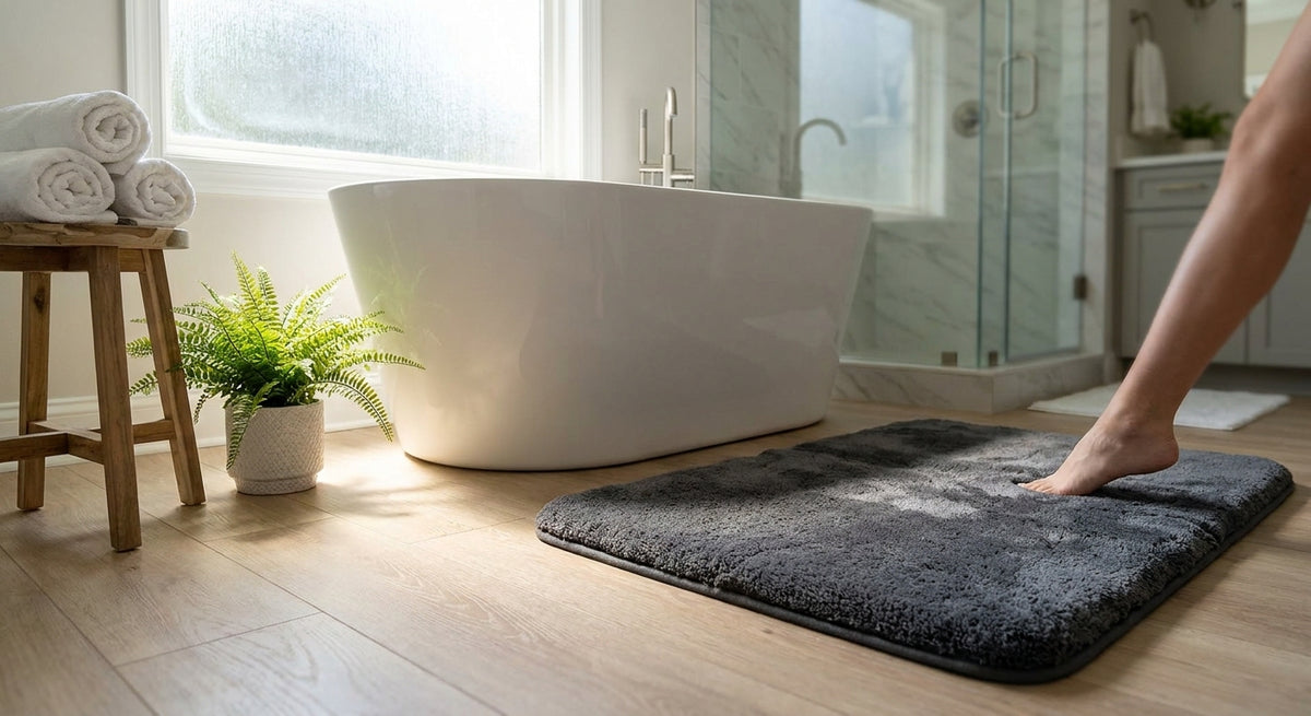 Memory foam bath mats for a plush bathroom