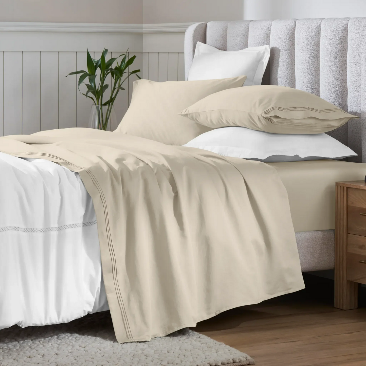 Superior 650 thread count Egyptian cotton sateen sheet set in ivory