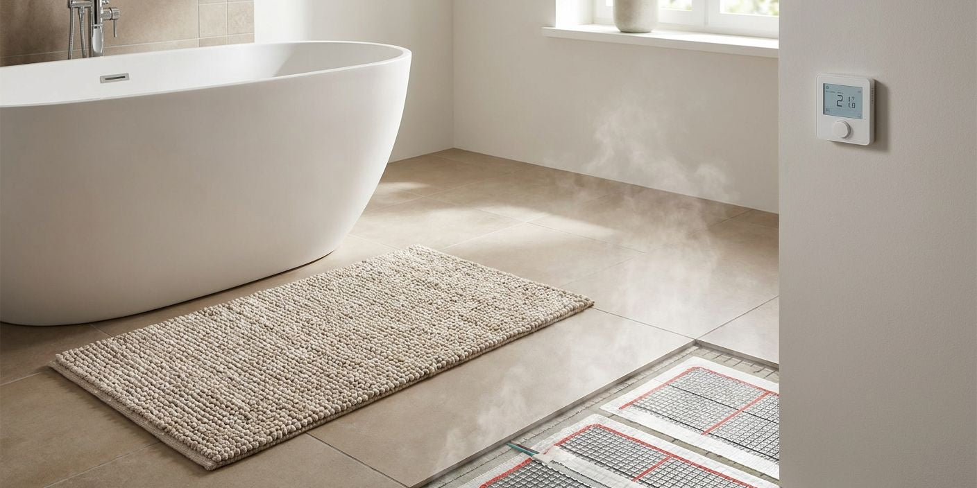 Bath rugs for heated bathroom floors