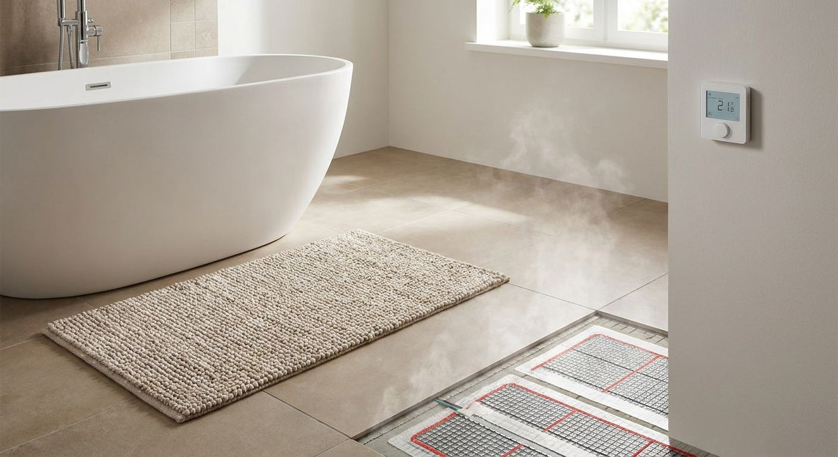 Bath rugs for heated bathroom floors