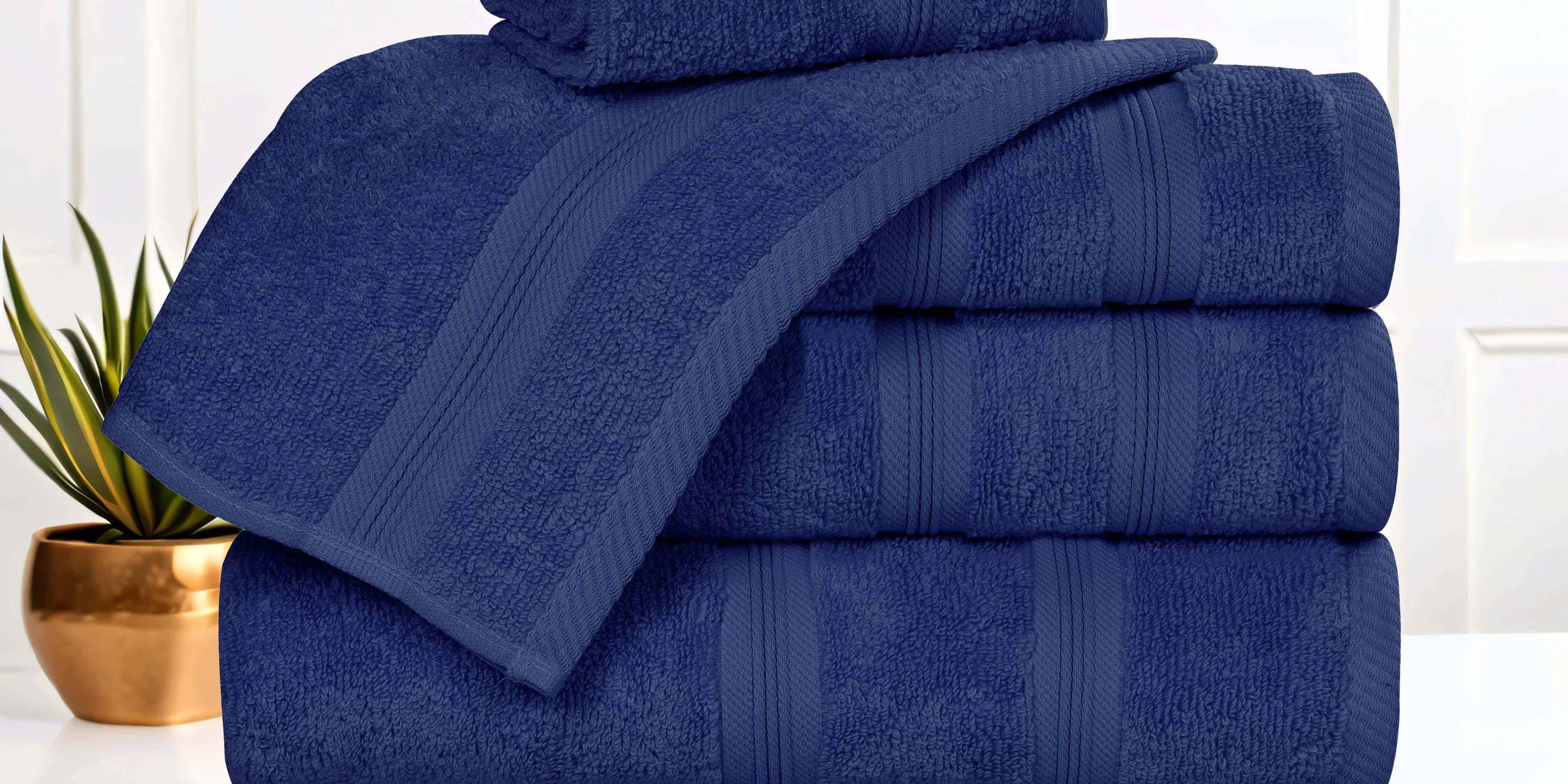 Superior zero-twist cotton 6-piece towel set in navy blue