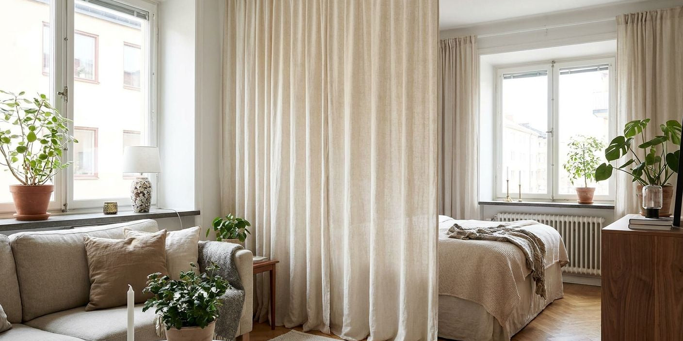 Curtains as room dividers for studio apartments