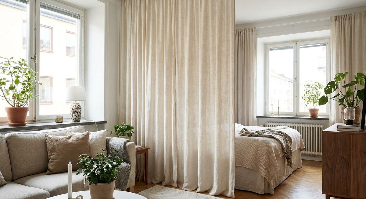 Curtains as room dividers for studio apartments