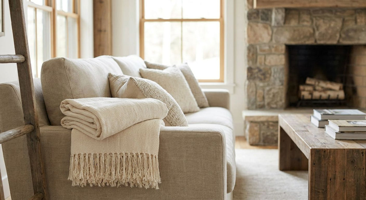 Cotton throw blankets for a farmhouse living room