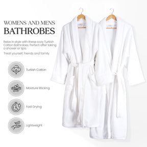 Classic Women's Home and Bath Collection Traditional Turkish Cotton Cozy Bathrobe with Adjustable Belt and Hanging Loop - White