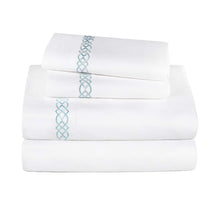  Egyptian Cotton 1000 Thread Count Embroidered Bed Sheet Set - White - Blue