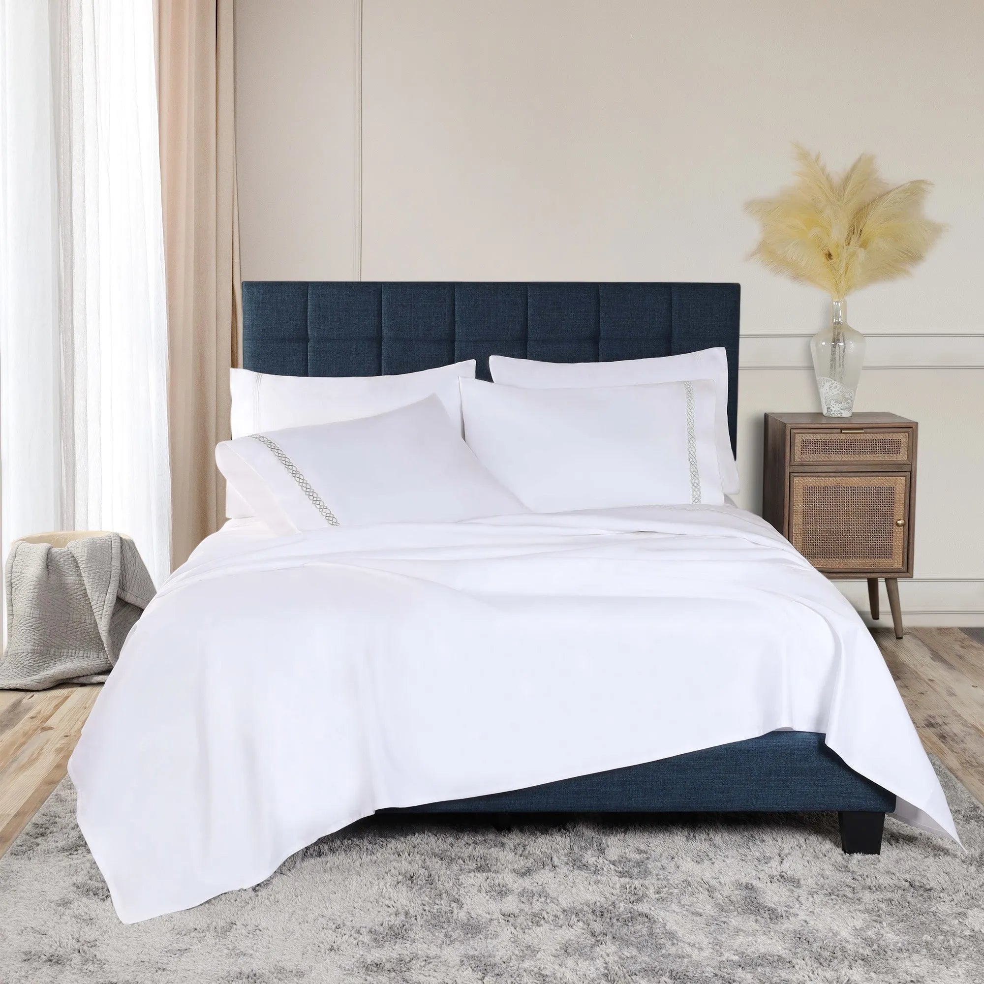 1000 Thread Count Egyptian Cotton Sateen Embroidered Sheet Set - Egyptian Cotton Sheet Set by Superior Brand