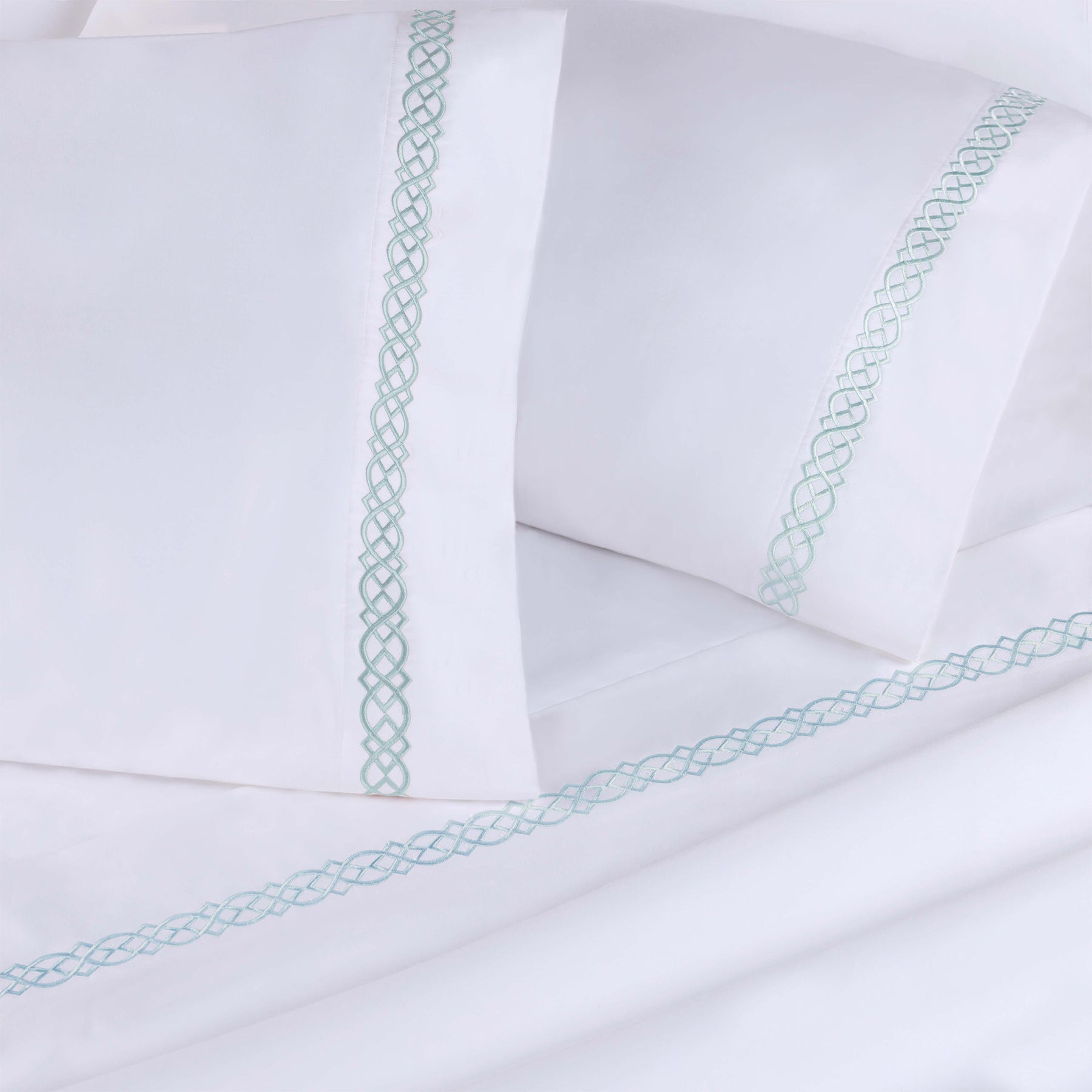 Egyptian Cotton 1000 Thread Count Embroidered Bed Sheet Set - White - Blue