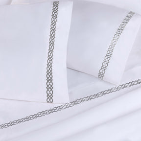 Egyptian Cotton 1000 Thread Count Embroidered Bed Sheet Set - White - Charcoal