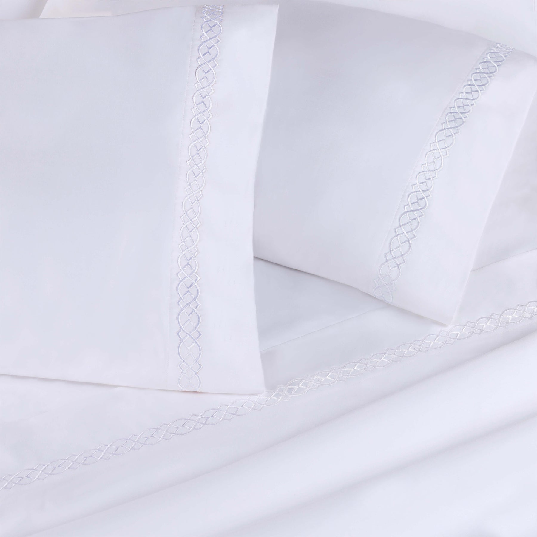 Egyptian Cotton 1000 Thread Count Embroidered Bed Sheet Set - White - White