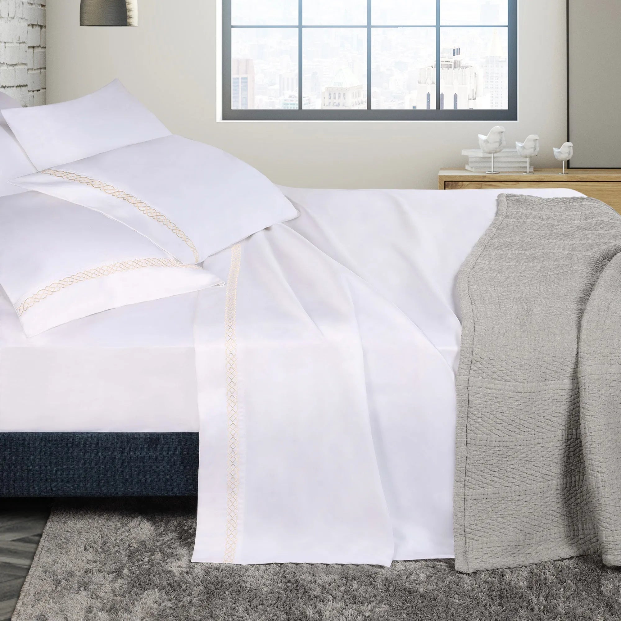 Egyptian Cotton 1000 Thread Count Embroidered Bed Sheet Set - Egyptian Cotton Sheet Set by Superior