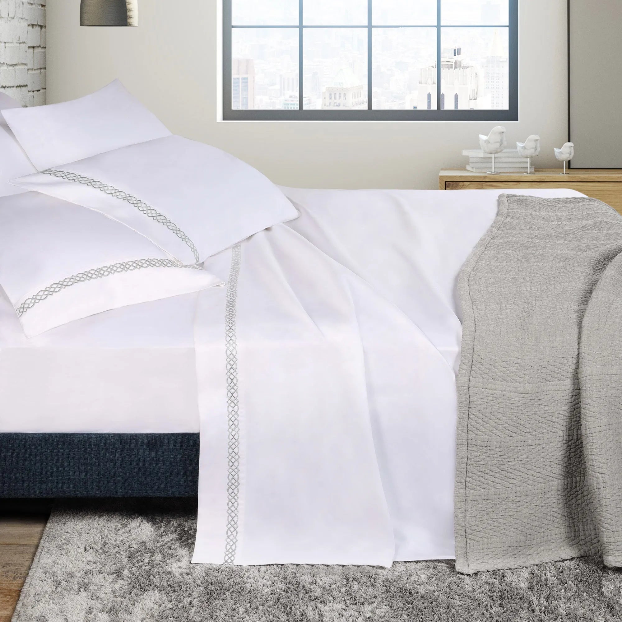 Egyptian Cotton 1000 Thread Count Embroidered Bed Sheet Set - Egyptian Cotton Sheet Set by Superior