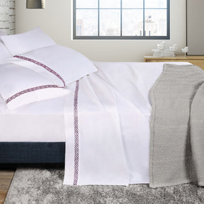 Egyptian Cotton 1000 Thread Count Embroidered Bed Sheet Set - White - Plum