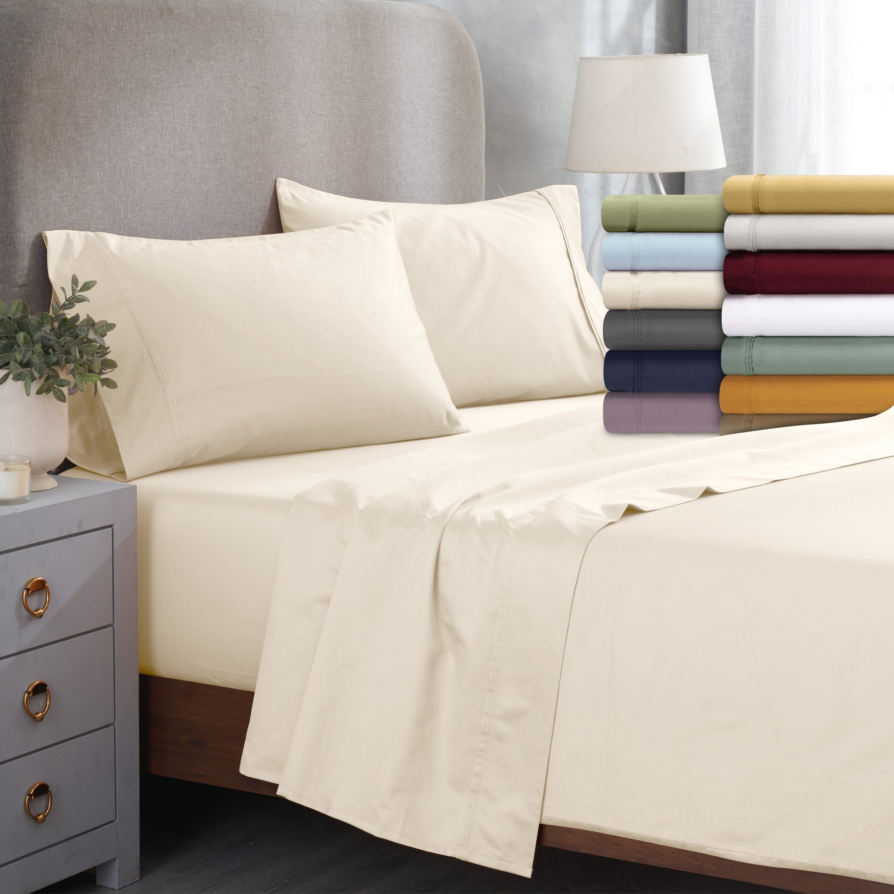 Superior 1200 Thread Count Deep Pocket Solid Egyptian Cotton Sheet Set - Ivory
