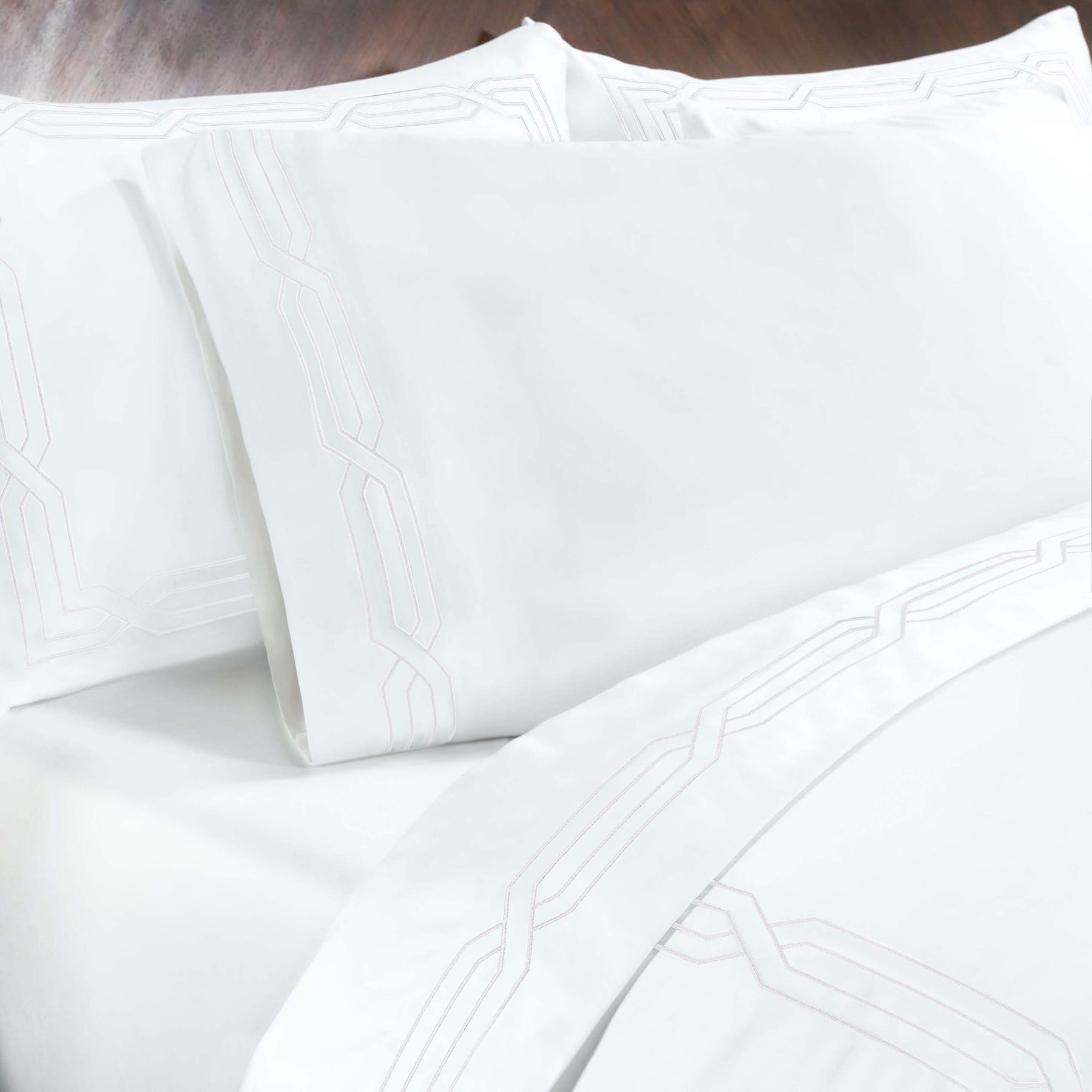 Superior Egyptian Cotton 1200 Thread Count Embroidered Geometric Scroll Bed Sheet Set - White-White