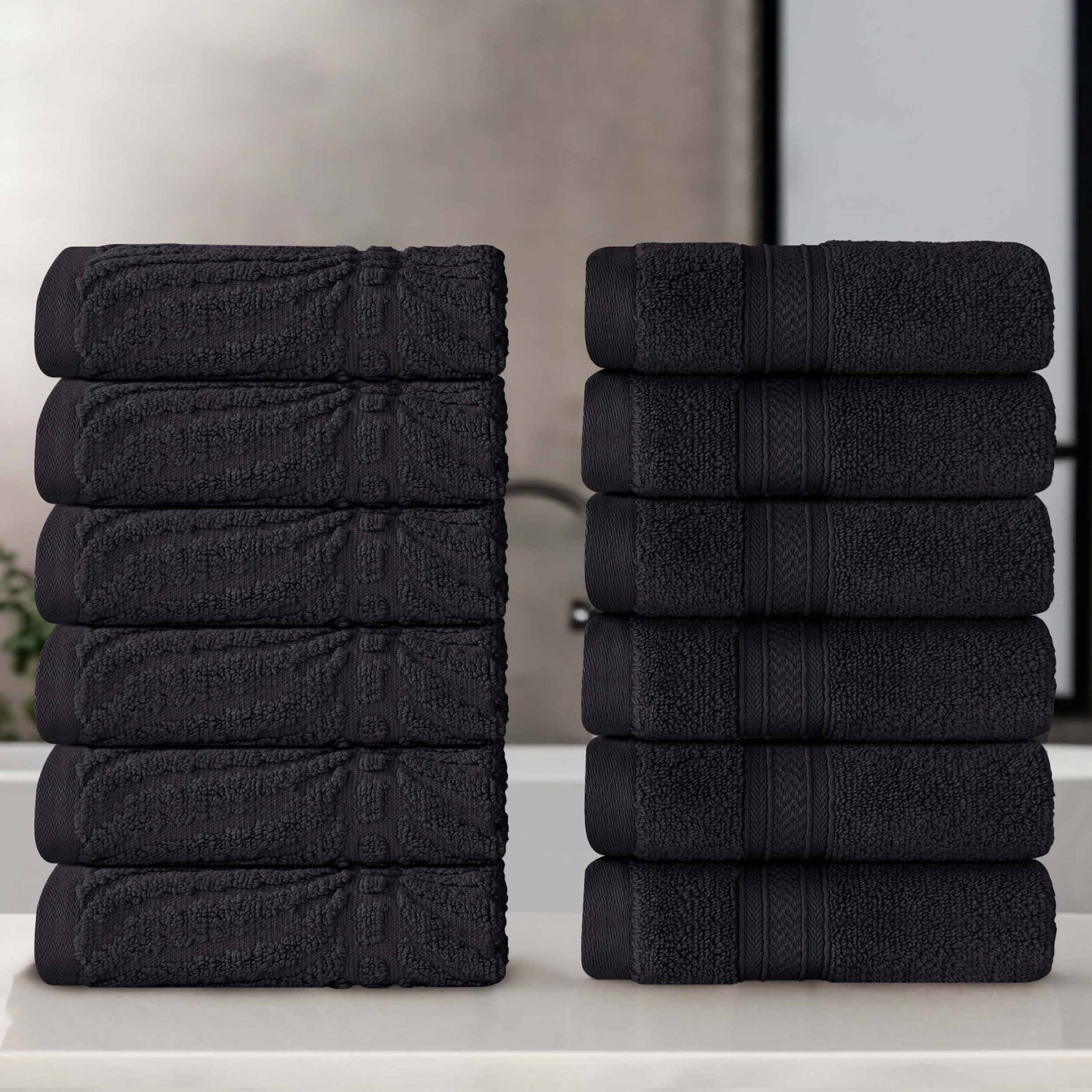 Chevron Zero Twist Cotton Solid and Jacquard Face Towel - Black