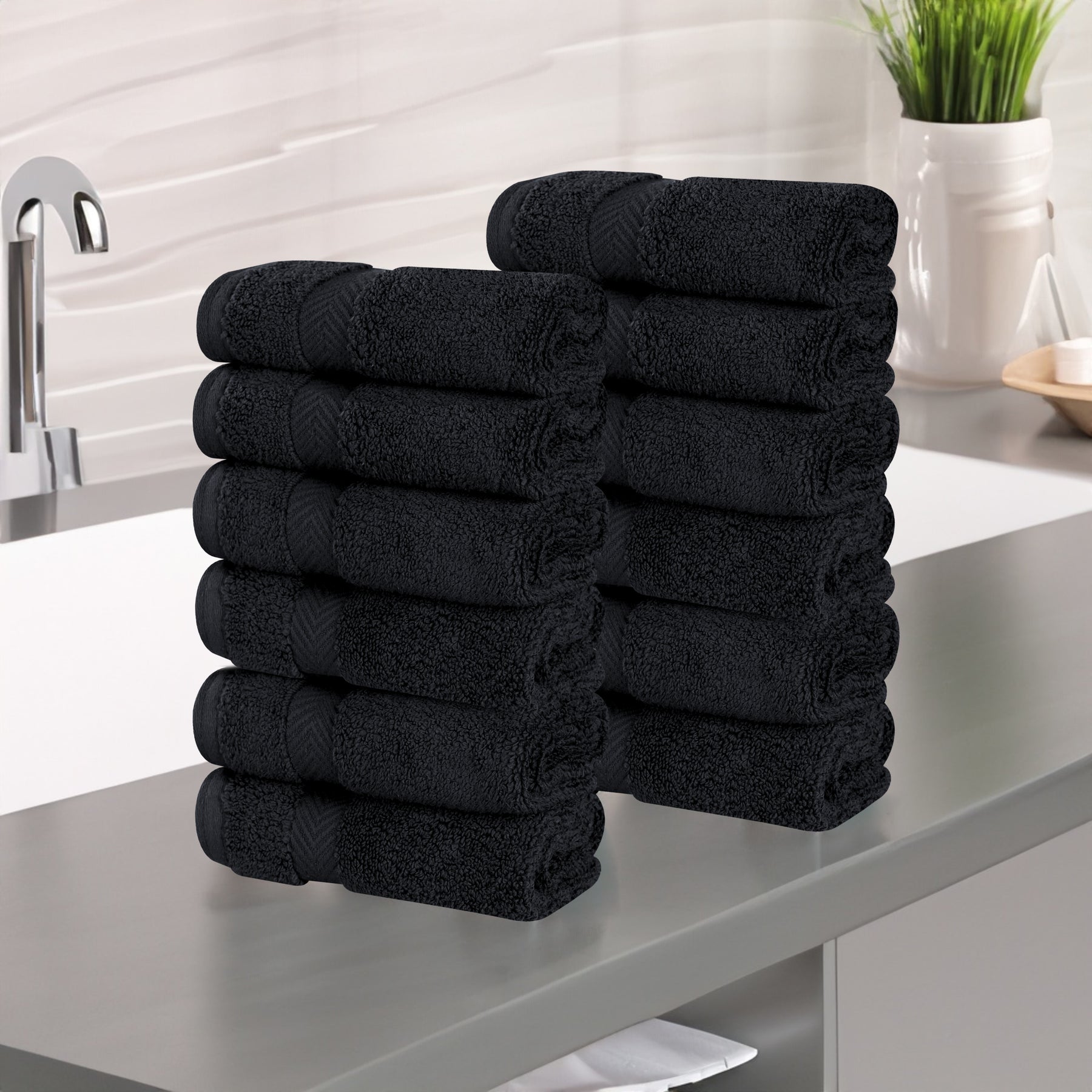 Zero Twist Cotton Ultra-Soft Absorbent Face Towel Washcloth - Black