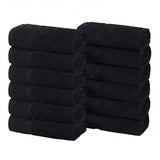 Lodi Cotton 12-Piece Washcloth Set – Mid-Weight Face Towels Solid with Woven Border
