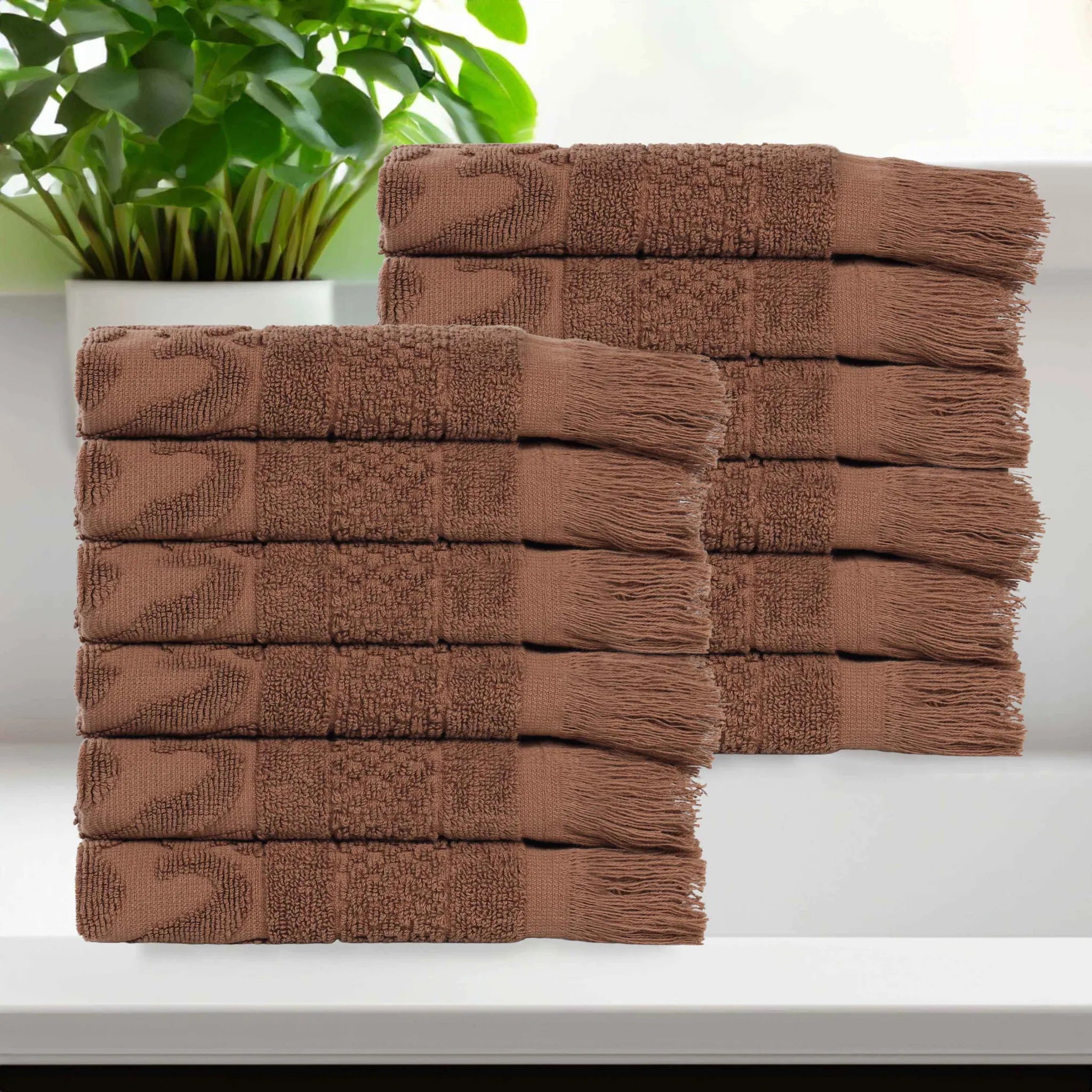 Rolla Cotton Geometric Jacquard Plush Face Towel Washcloth Set of 12 - Face Towel by Superior Brand