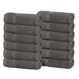 Lodi Cotton 12-Piece Washcloth Set – Mid-Weight Face Towels Solid with Woven Border