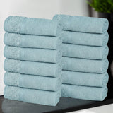 Lodi Cotton 12-Piece Washcloth Set – Mid-Weight Face Towels Solid with Woven Border