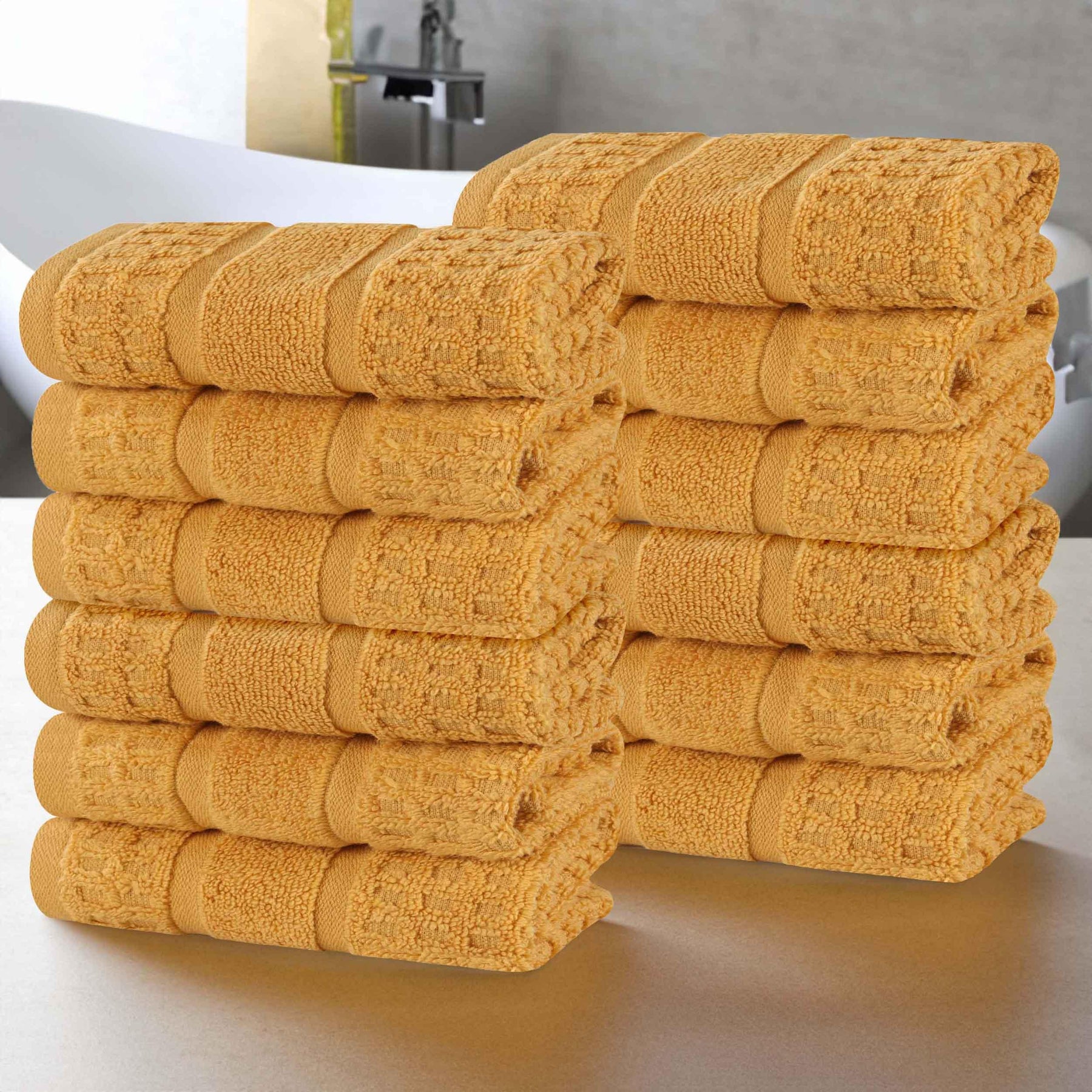 Zero Twist Cotton Waffle Honeycomb Face Towel Washcloth - Gold