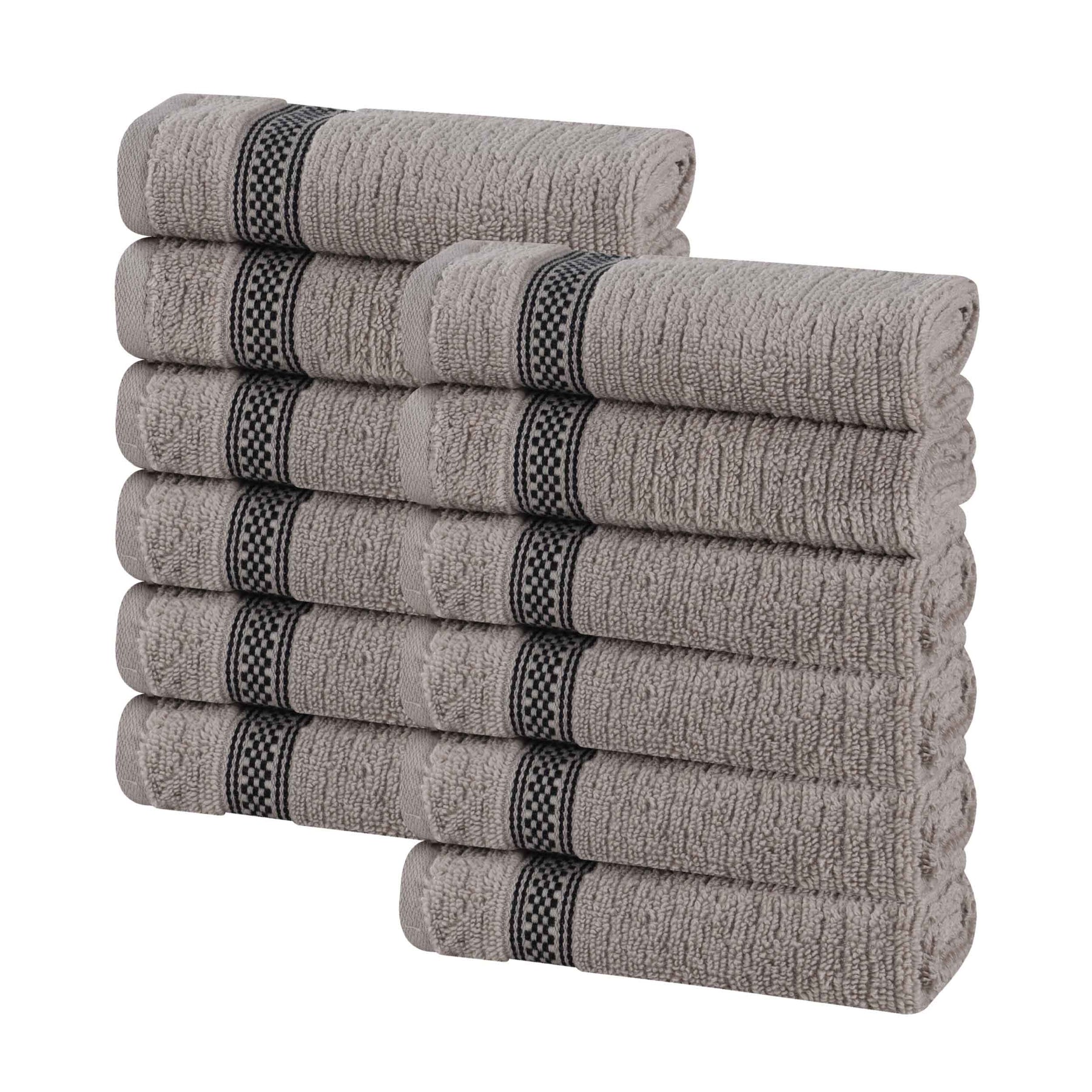 Zero Twist Cotton Ribbed Geometric Border Plush Face Towel - Grey