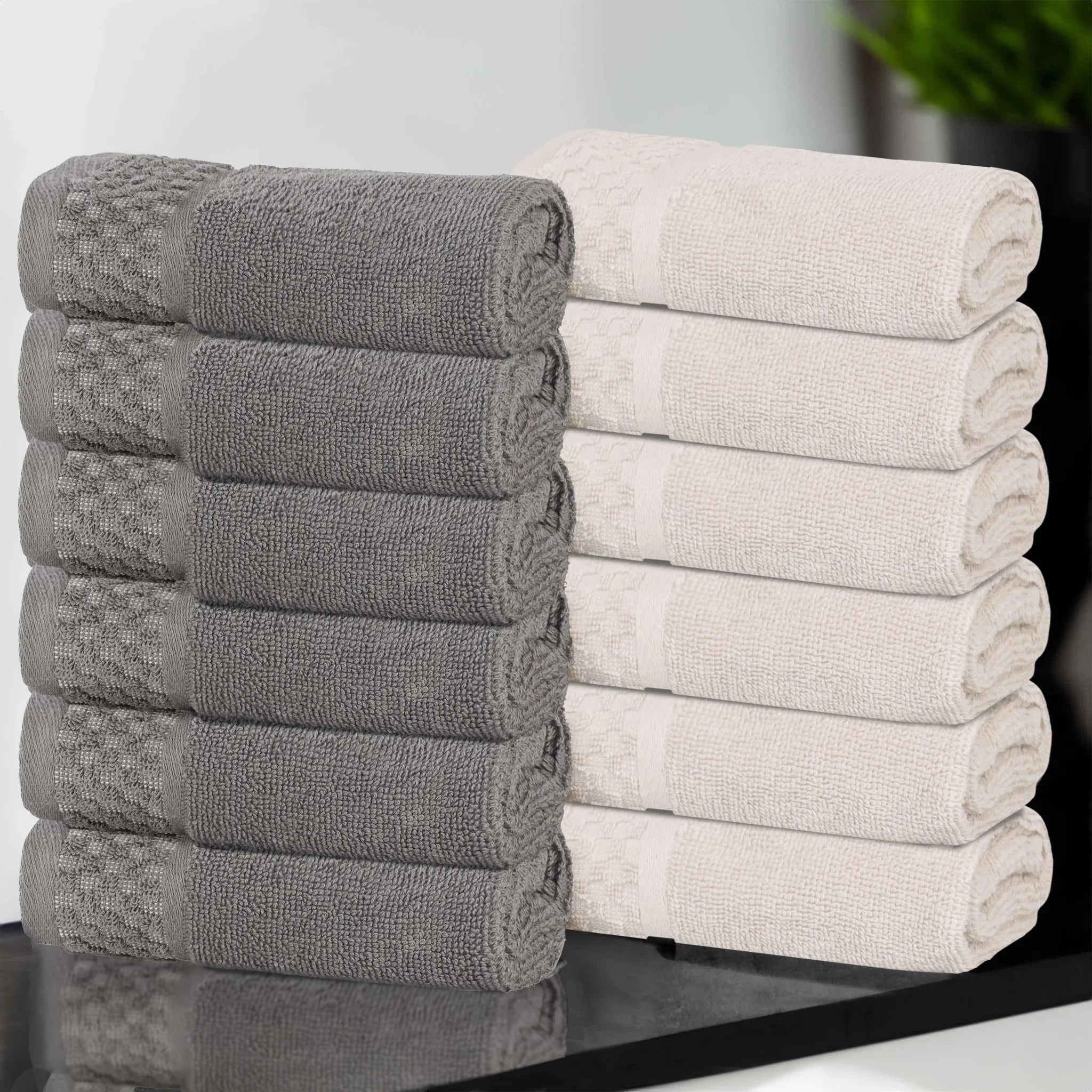 Lodi Cotton 12-Piece Washcloth Set – Mid-Weight Face Towels Solid with Woven Border