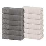 Lodi Cotton 12-Piece Washcloth Set – Mid-Weight Face Towels Solid with Woven Border