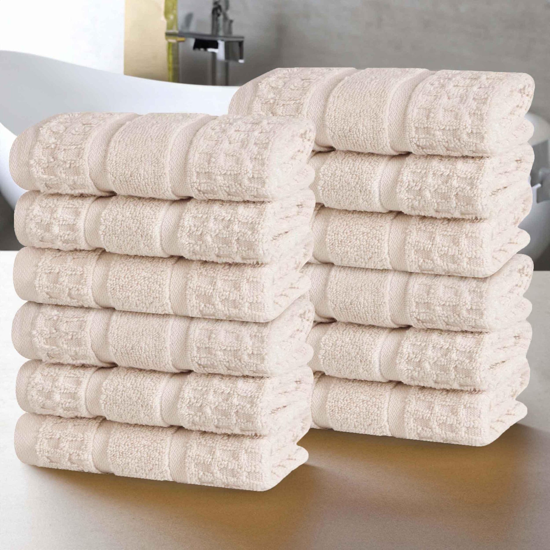 Superior Zero Twist Cotton Waffle Face Towel Washcloth Set of 12