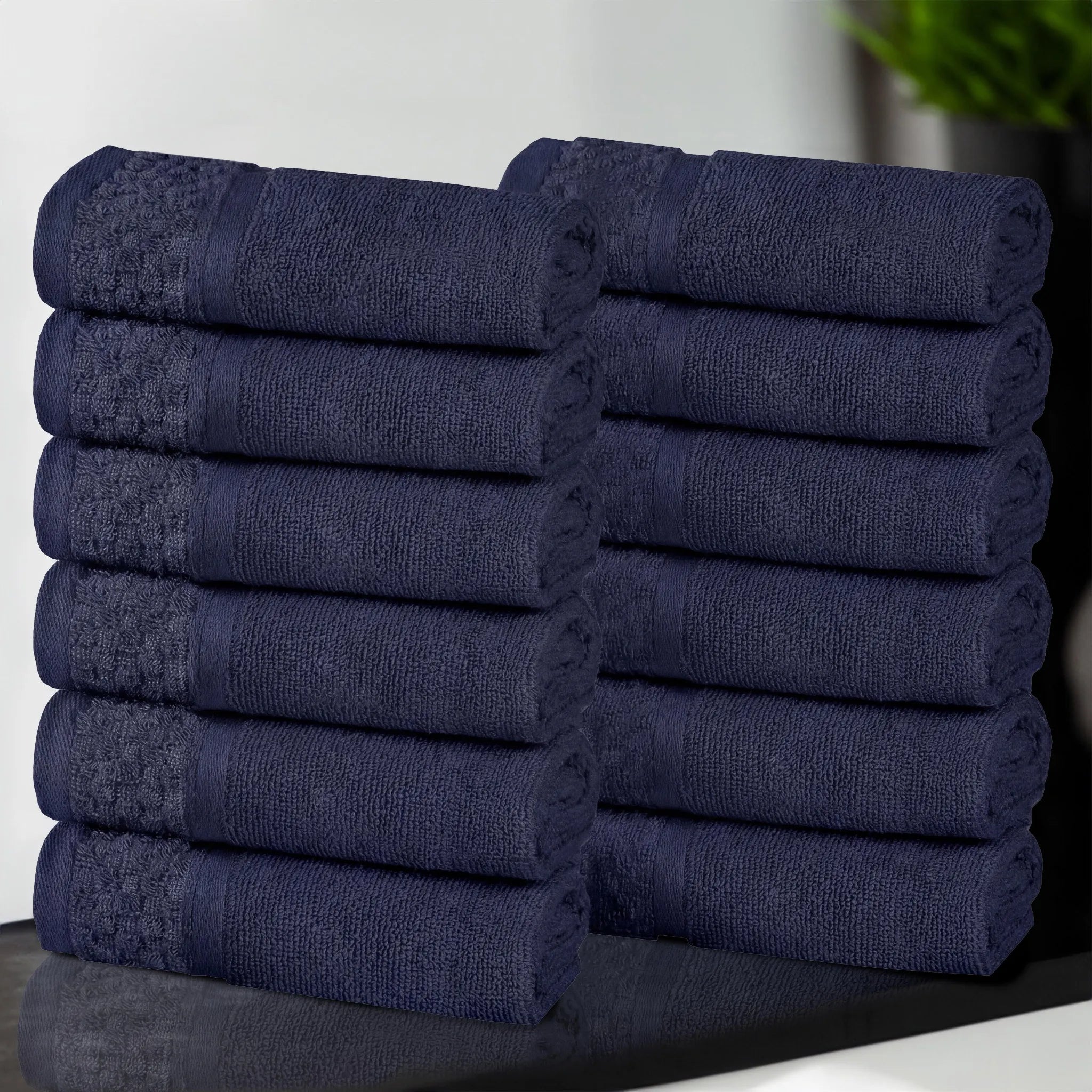 Lodi Cotton 12-Piece Washcloth Set – Mid-Weight Face Towels Solid with Woven Border