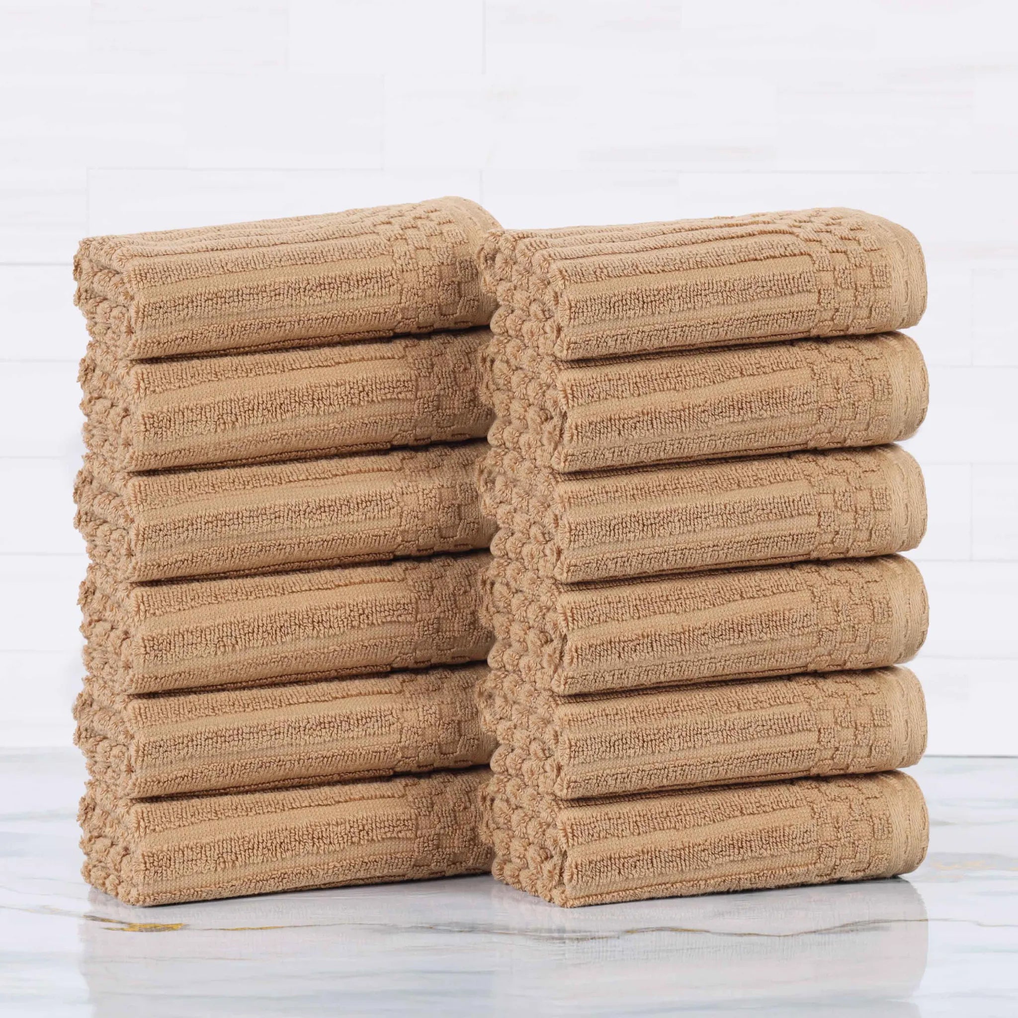 Soho Ribbed Cotton Absorbent Face Towel/Washcloth Set of 12