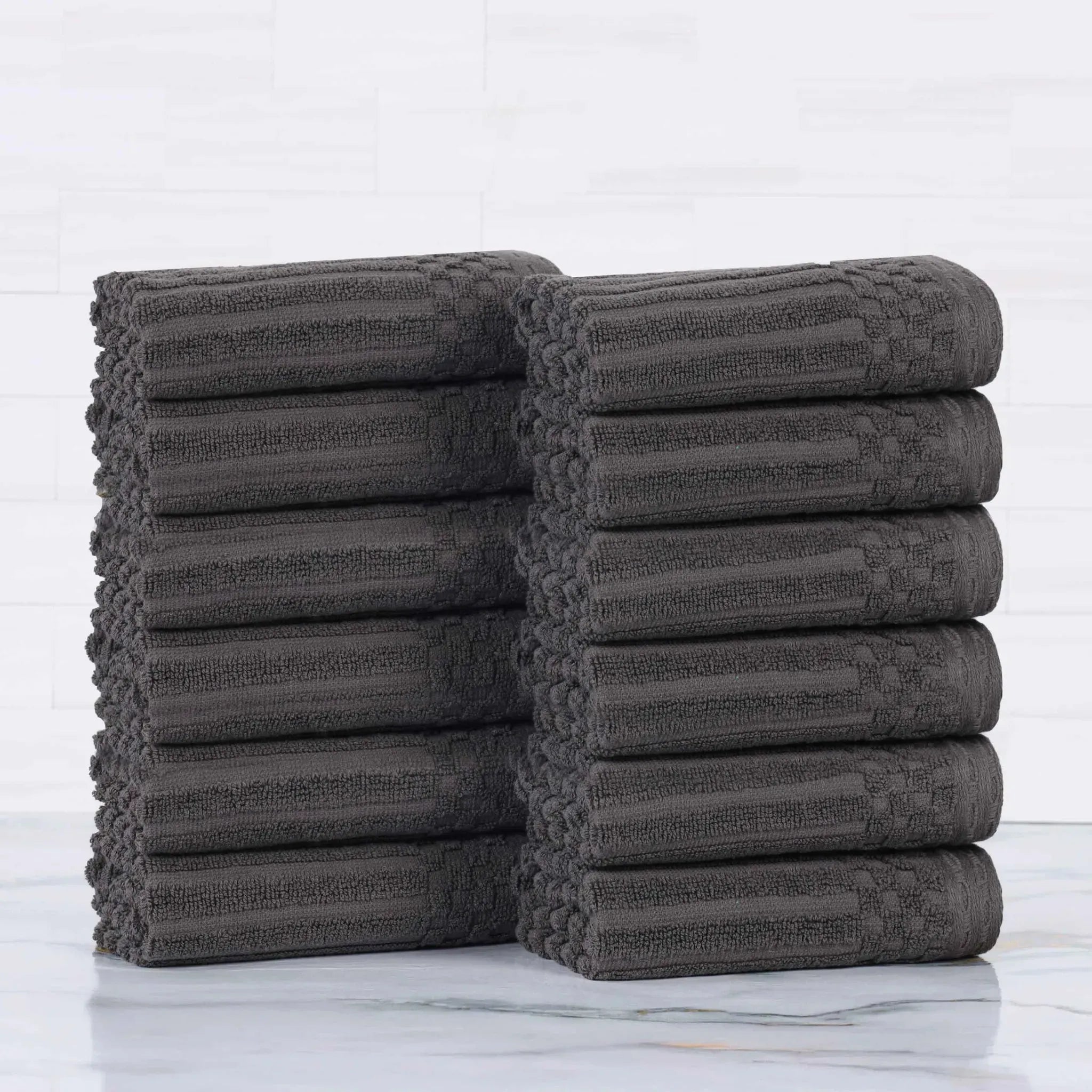 Soho Ribbed Cotton Absorbent Face Towel/Washcloth Set of 12 - Face Towel by Superior Brand