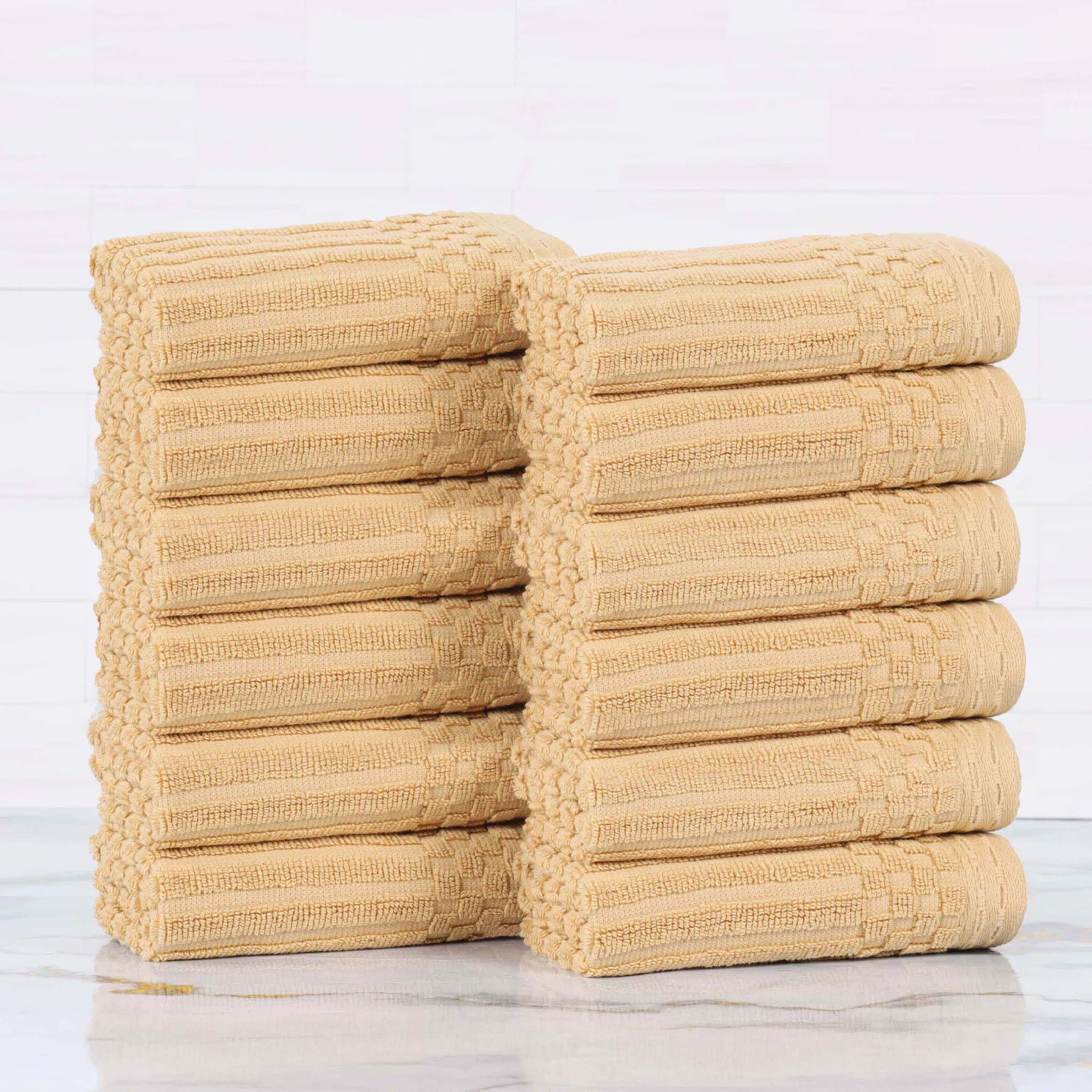 Soho Ribbed Cotton Absorbent Face Towel/Washcloth Set of 12