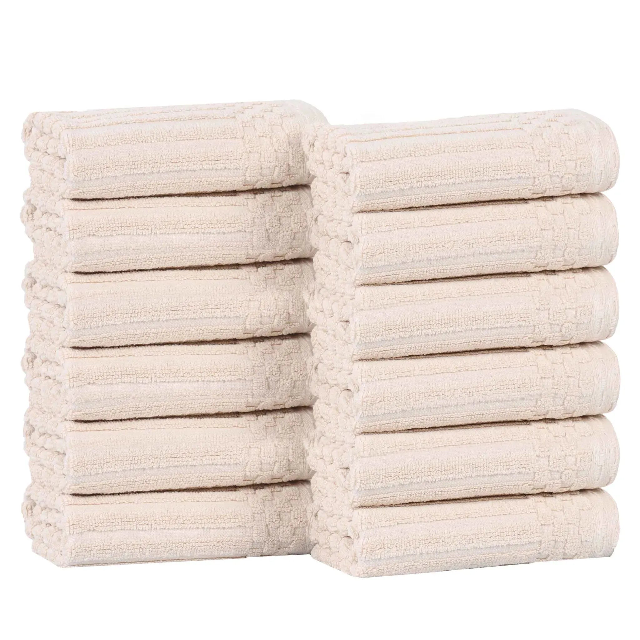 Soho Ribbed Cotton Absorbent Face Towel/Washcloth Set of 12 - Face Towel by Superior Brand