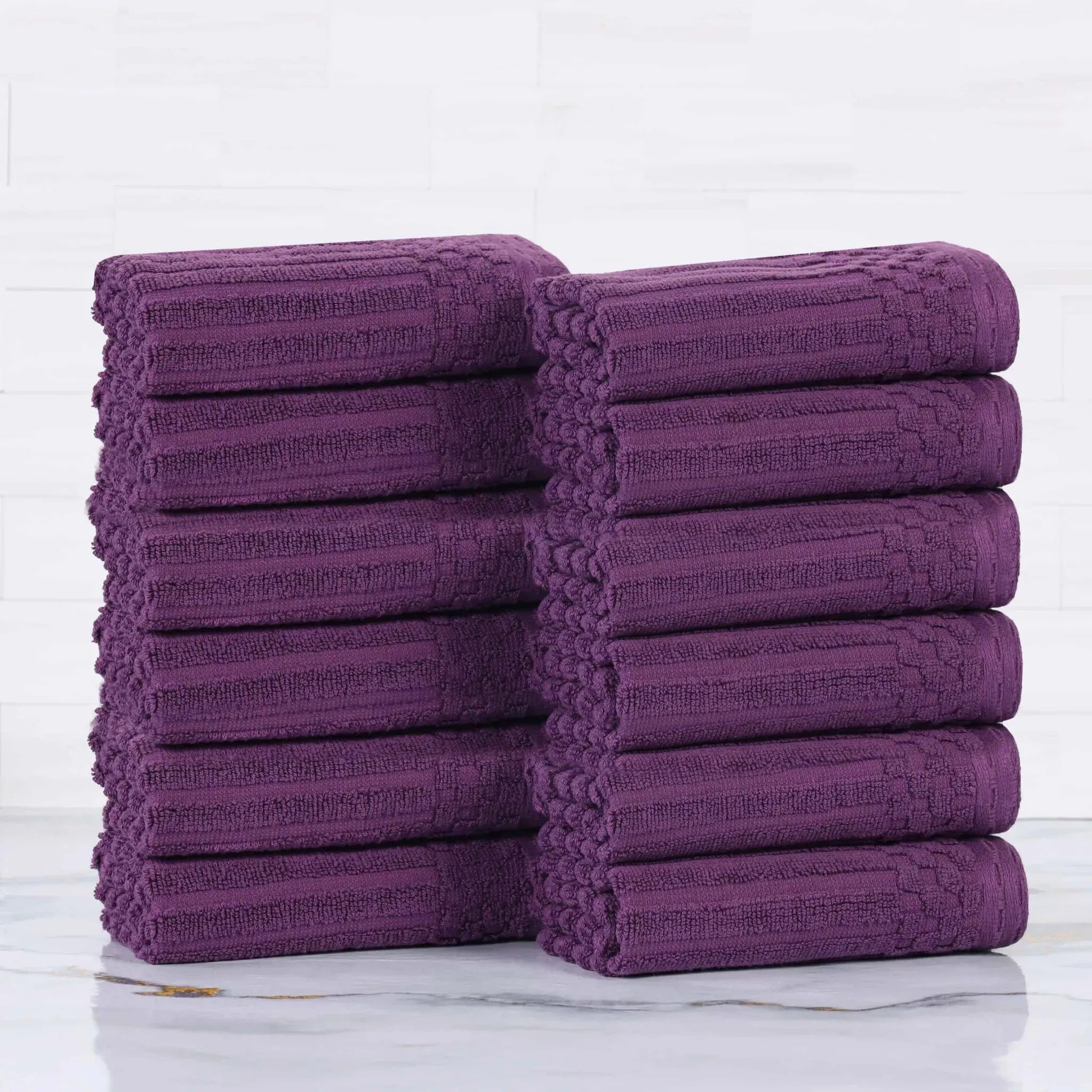 Soho Ribbed Cotton Absorbent Face Towel/Washcloth Set of 12 - Face Towel by Superior Brand