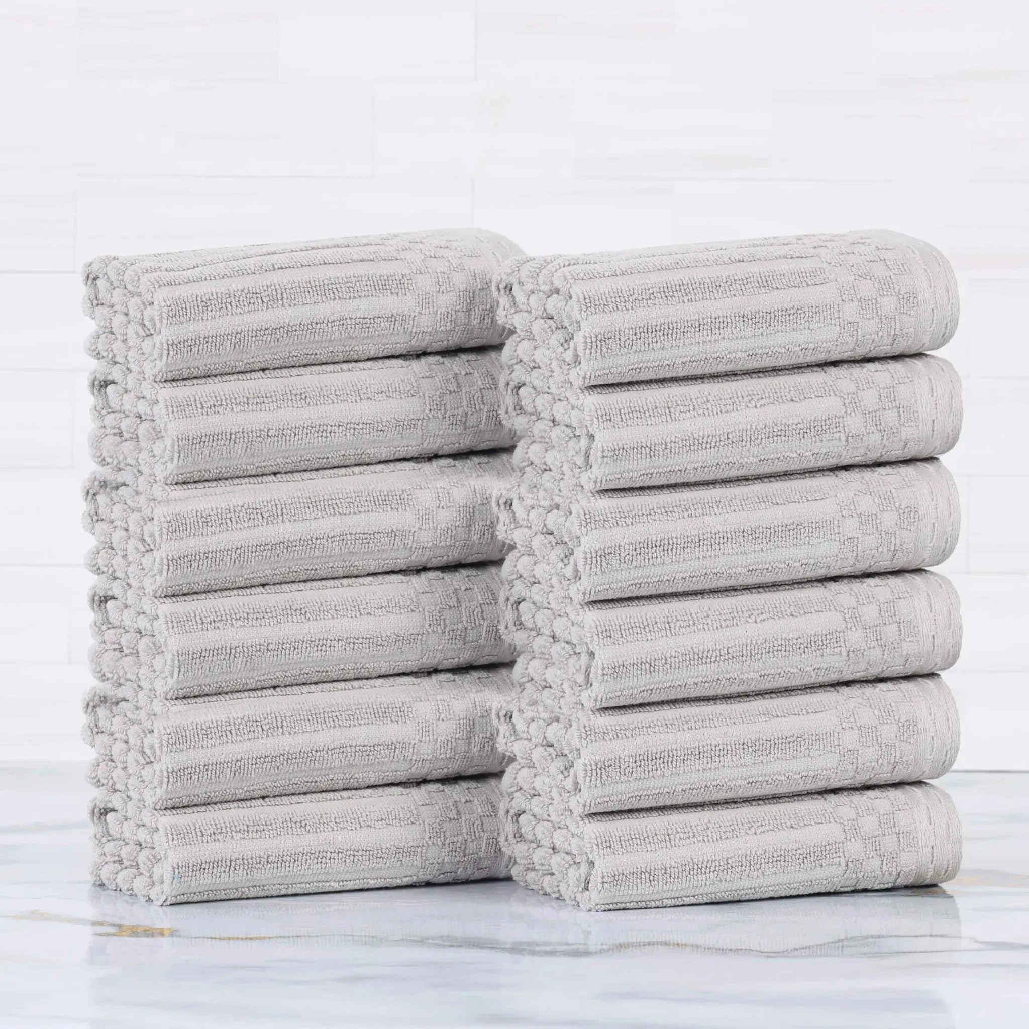 Soho Ribbed Cotton Absorbent Face Towel/Washcloth Set of 12 - Face Towel by Superior Brand