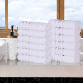 Sadie Zero Twist Cotton Floral Solid & Jacquard Face Towel - White